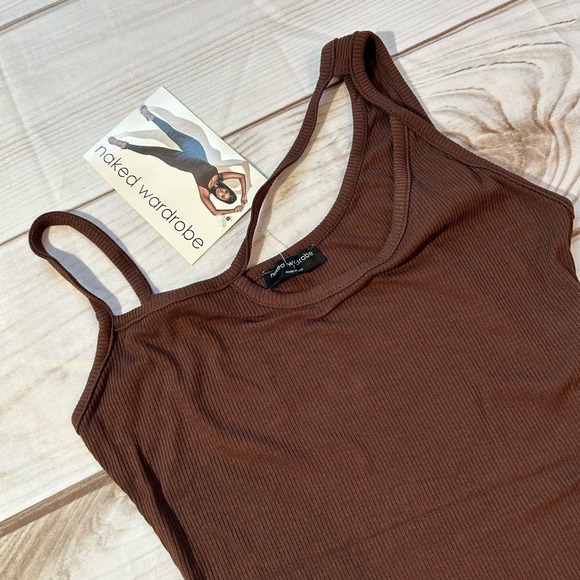 Naked Wardrobe Asymmetrical Strap Bodysuit - Chocolate - Large - New With Tags - Picture 3 of 6